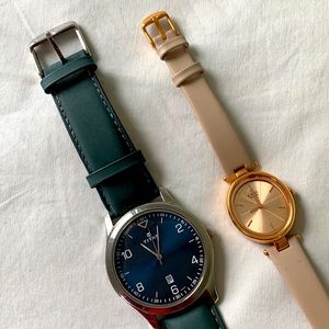 Titan Men and Women Leather Strap Watch bundle